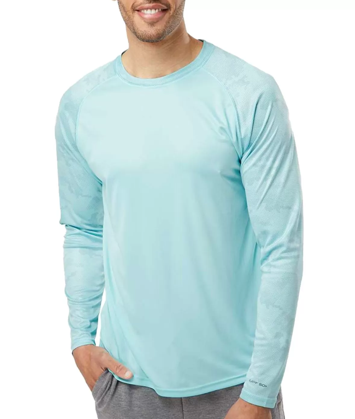 Men'S Cayman Performance Upf Camo Colorblock Long Sleeve T-Shirt | Nayked Apparel Shop