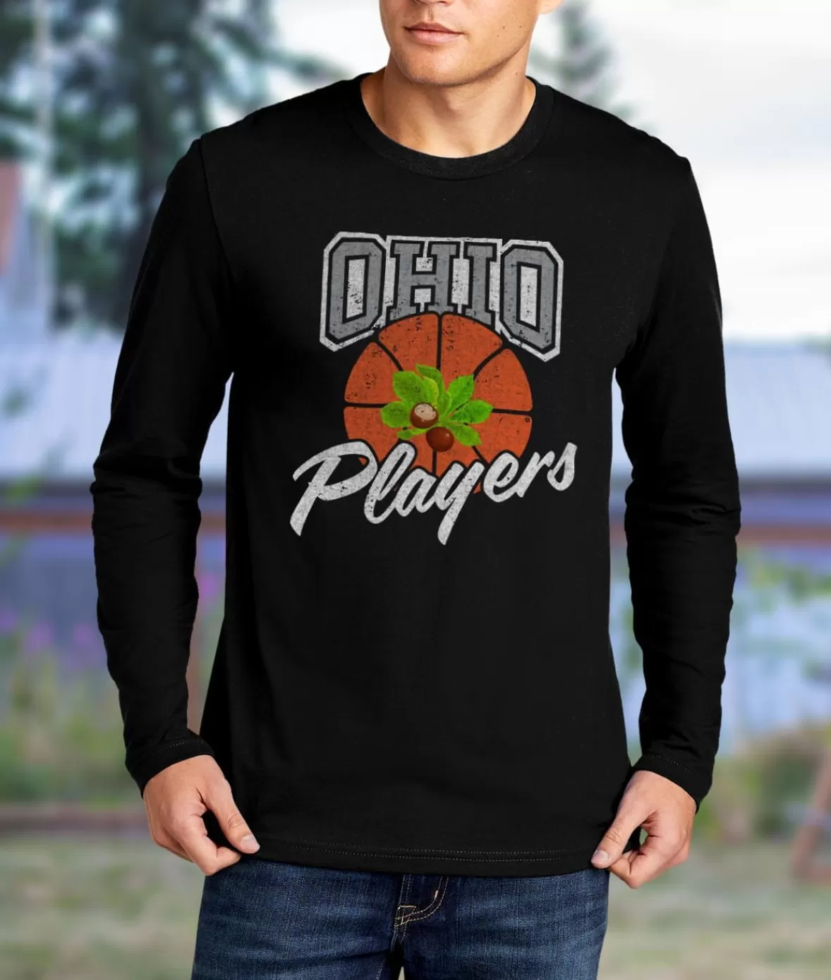 Men'S Ridiculously Soft 100% Cotton Long Sleeve Graphic Tee | Ohio Players (Buckeye Leaf) | Nayked Apparel Hot