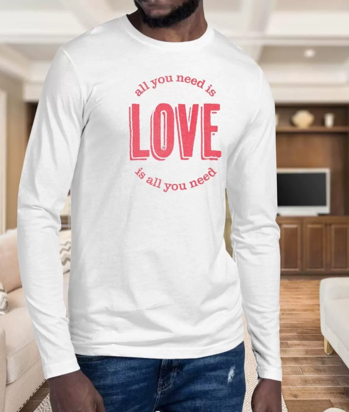 Men'S Ridiculously Soft Cotton Long Sleeve Graphic Tee | All You Need Is Love | Nayked Apparel Best Sale