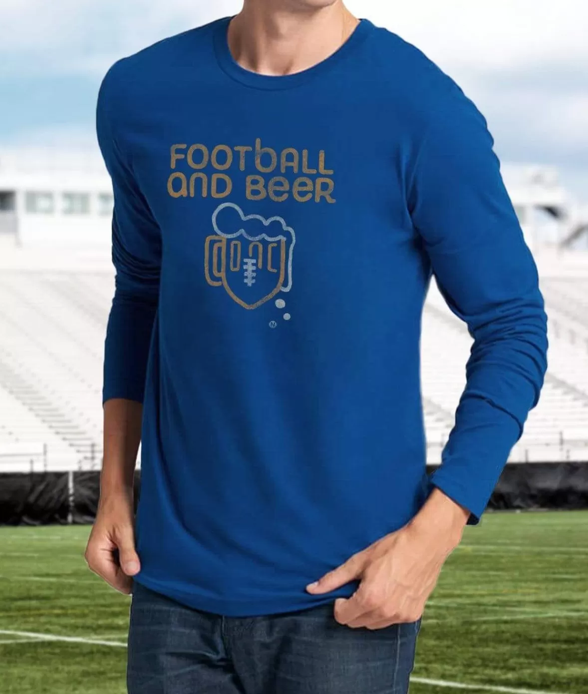 Men'S Ridiculously Soft Cotton Long Sleeve Graphic Tee | Football And Beer | Nayked Apparel Discount