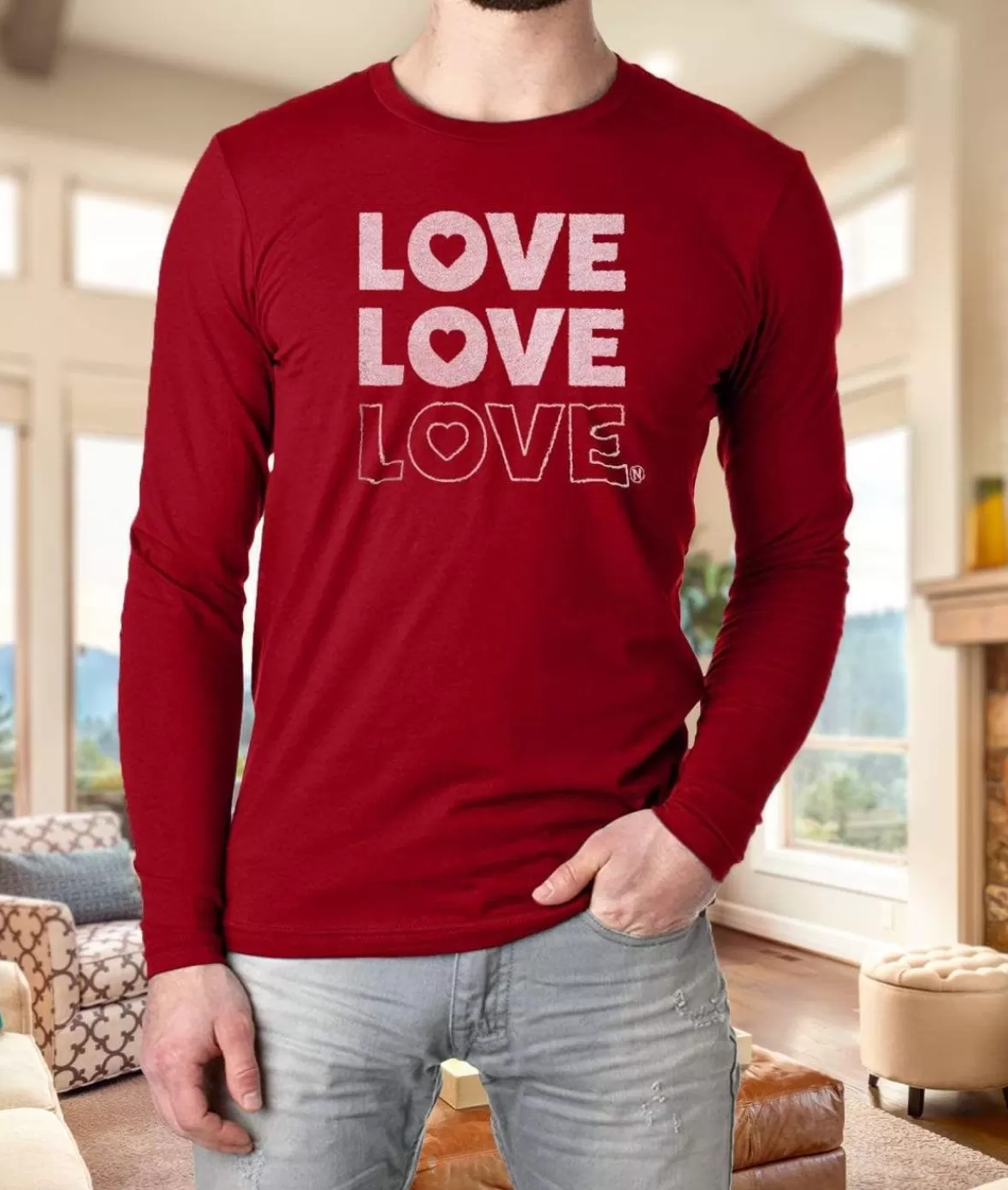Men'S Ridiculously Soft Cotton Long Sleeve Graphic Tee | Love Love Love | Nayked Apparel Fashion