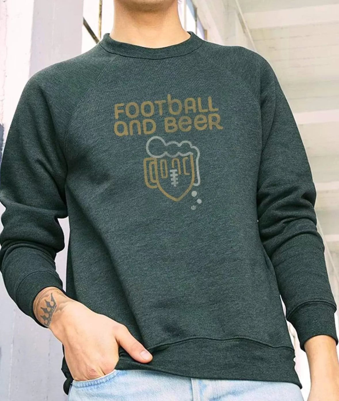 Men'S Ridiculously Soft Fleece Graphic Pullover Sweatshirt | Football And Beer | Nayked Apparel Discount