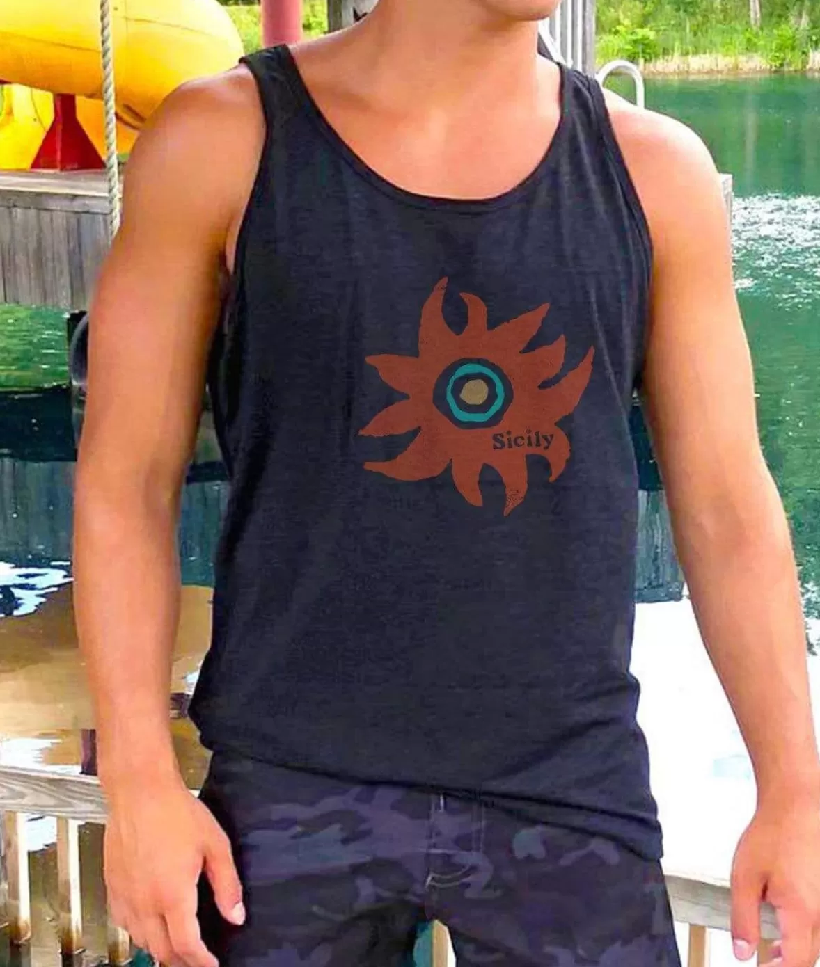 Men'S Ridiculously Soft Lightweight Graphic Tank | Sicily Sun | Nayked Apparel Best Sale