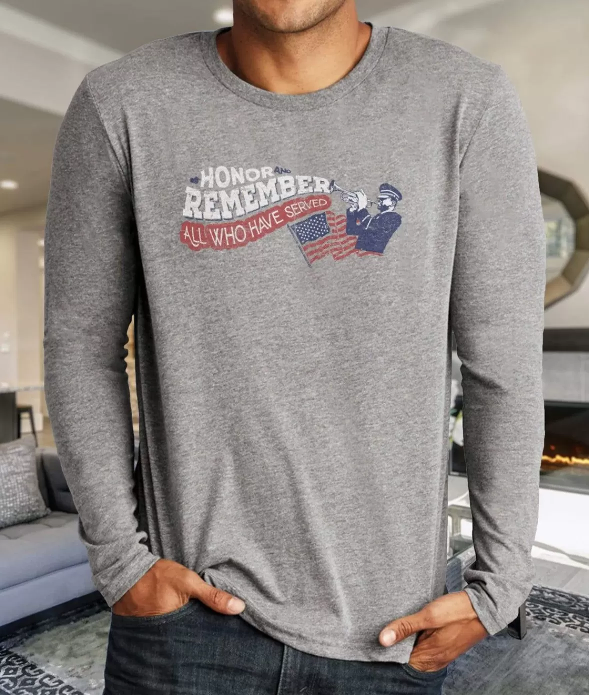Men'S Ridiculously Soft Lightweight Long Sleeve Graphic Crew Shirt | Honor And Remember | Nayked Apparel Shop