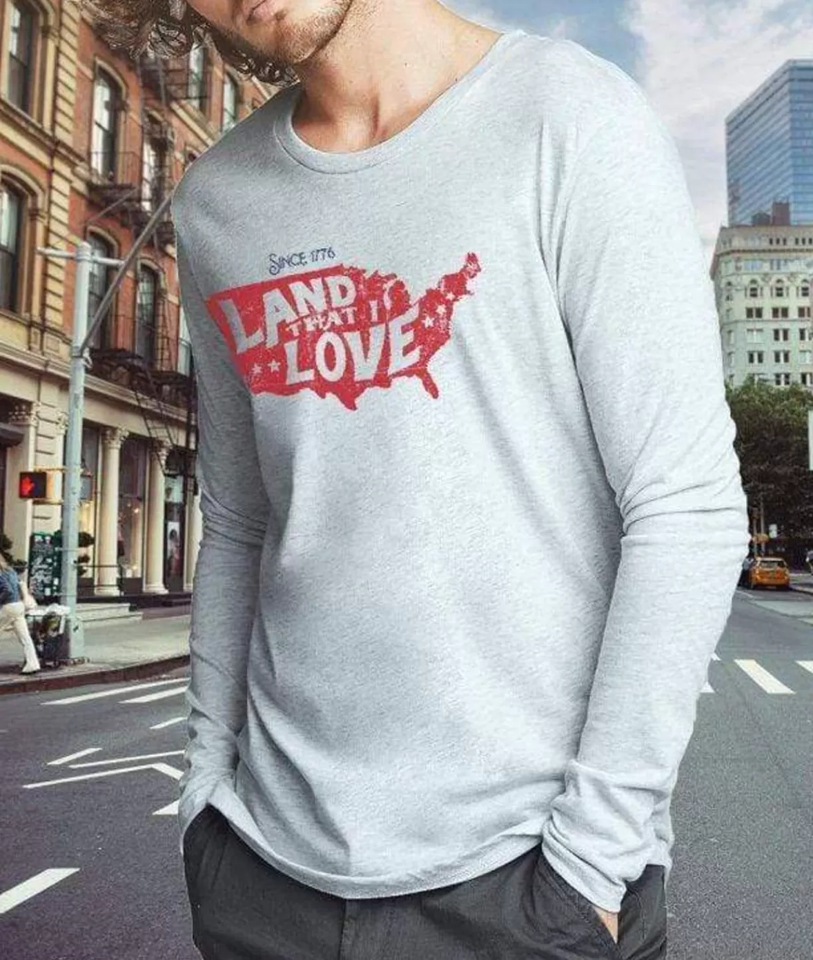 Men'S Ridiculously Soft Lightweight Long Sleeve Graphic Tee | Land That I Love | Nayked Apparel Clearance