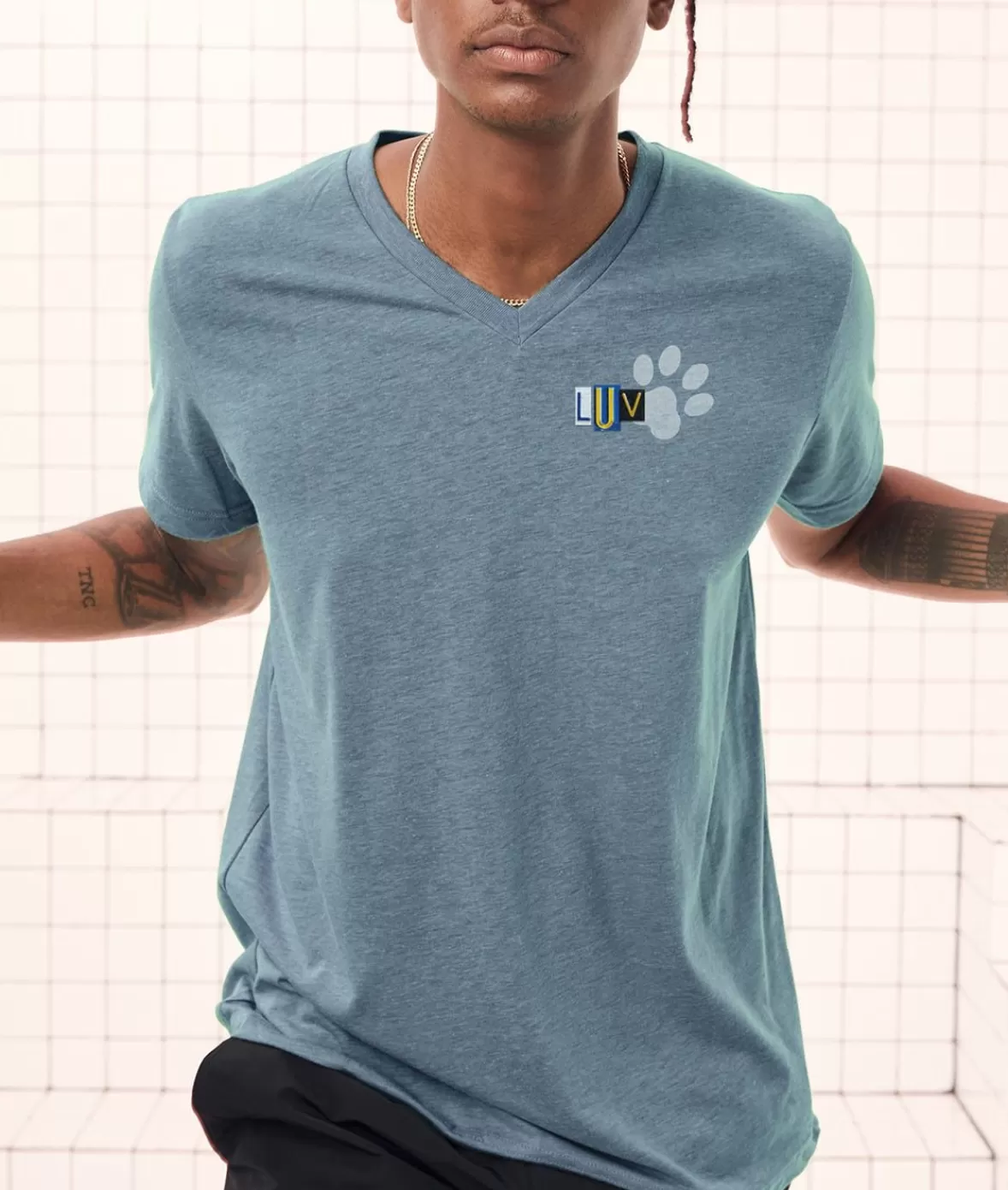 Men'S Ridiculously Soft Lightweight V-Neck Graphic Tee | Luv Paw Print | Nayked Apparel Shop