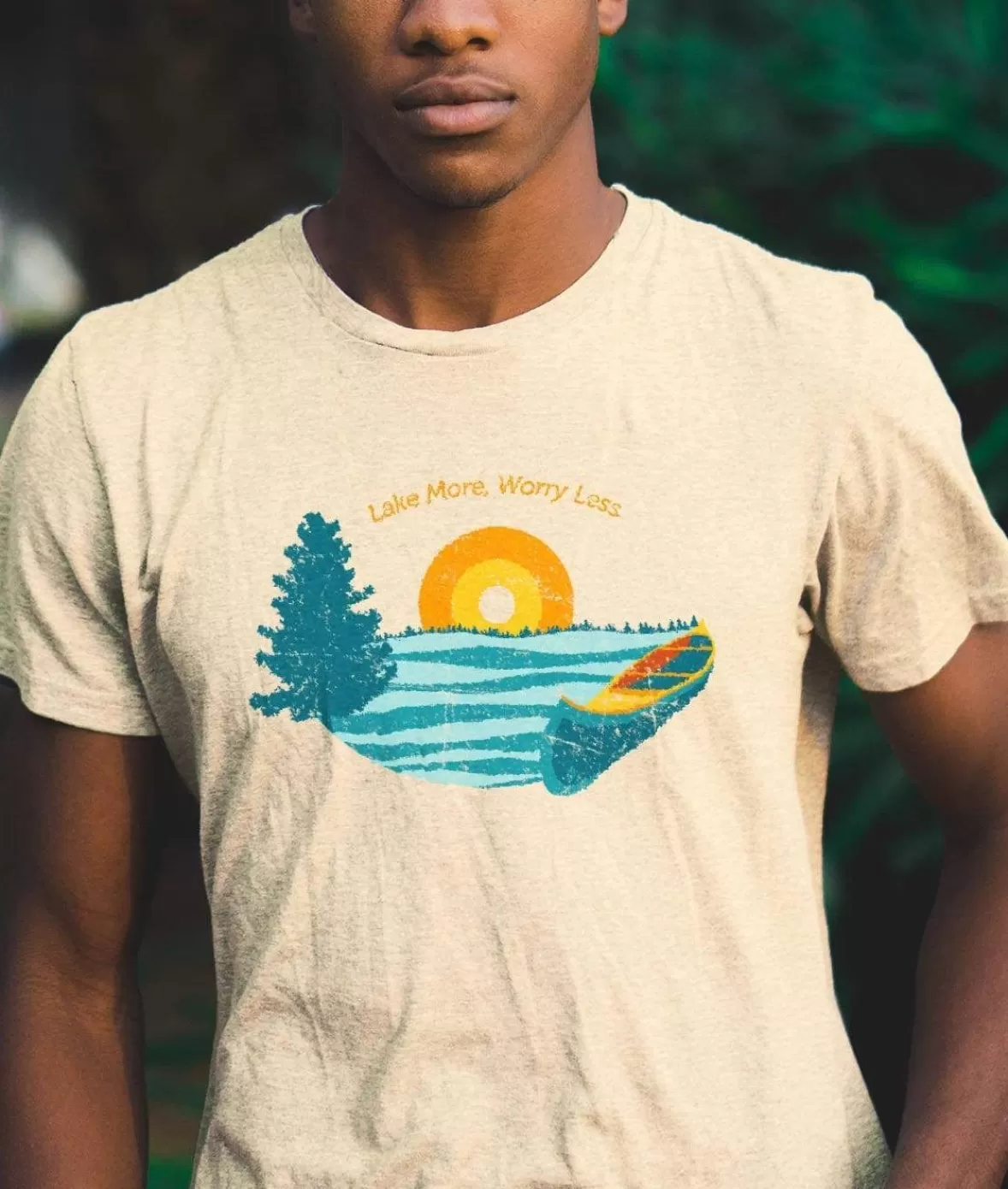Men'S Ridiculously Soft Midweight Graphic Tee | Lake More Worry Less | Nayked Apparel Outlet