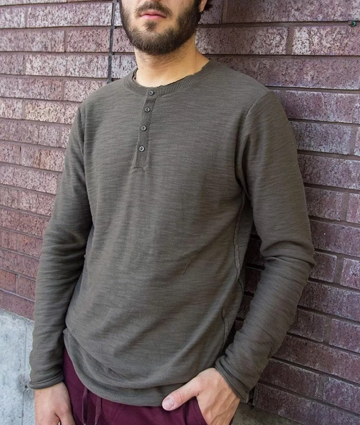 Men'S Slub Knit Raw-Edge Henley/Discontinued | Nayked Apparel Discount