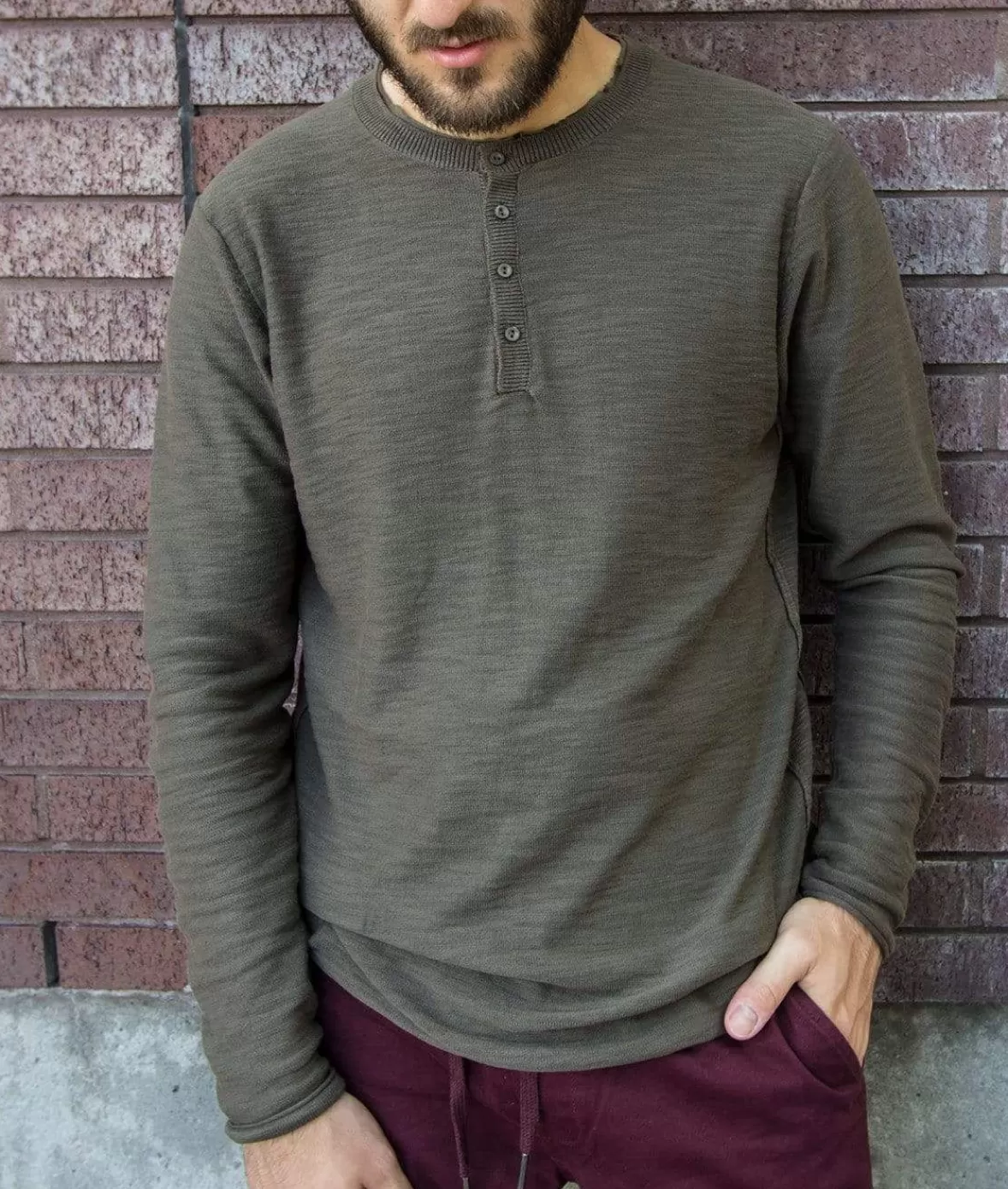 Men'S Slub Knit Raw-Edge Henley/Discontinued | Nayked Apparel Discount