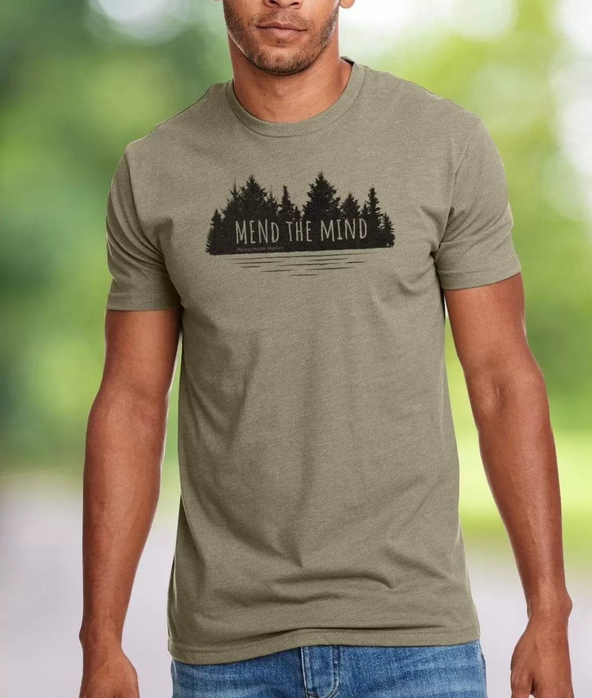 Ridiculously Soft Crew Neck Graphic T-Shirt | Mend The Mind-Treeline And Lake Graphic | Nayked Apparel Flash Sale