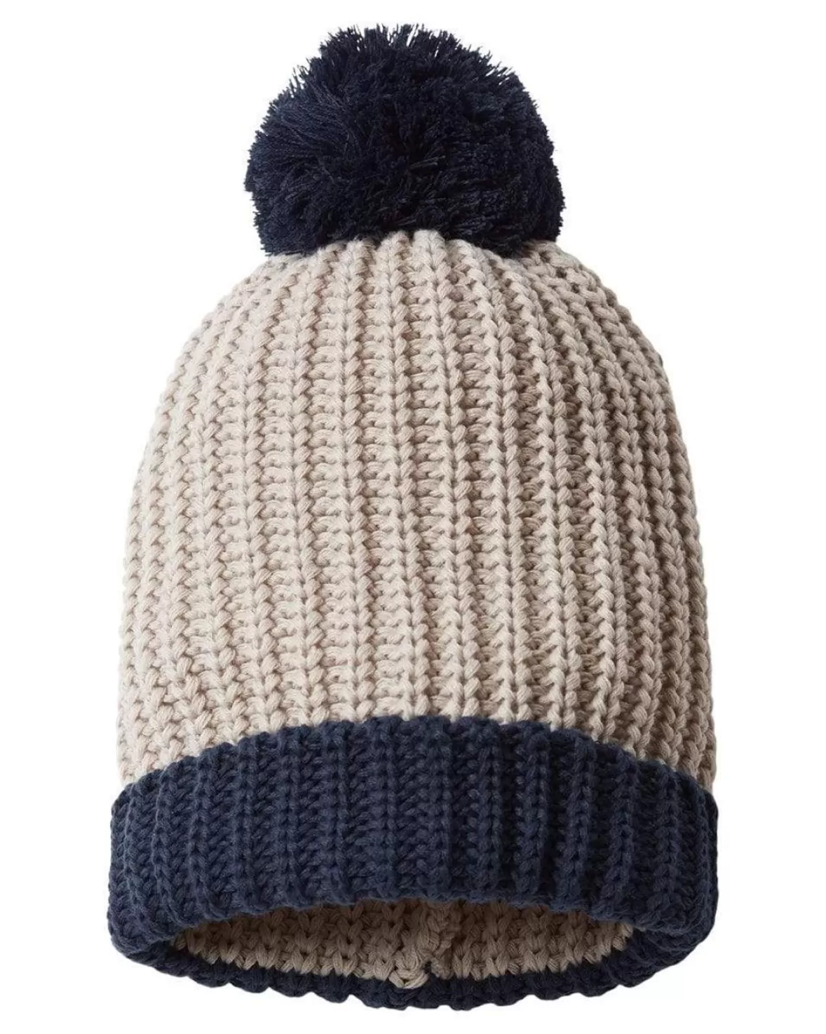Soft Chunky Knit Two-Tone Hat With Pom Pom And Solid Color Beanie With Pom Pom And Cuff | Nayked Apparel Cheap