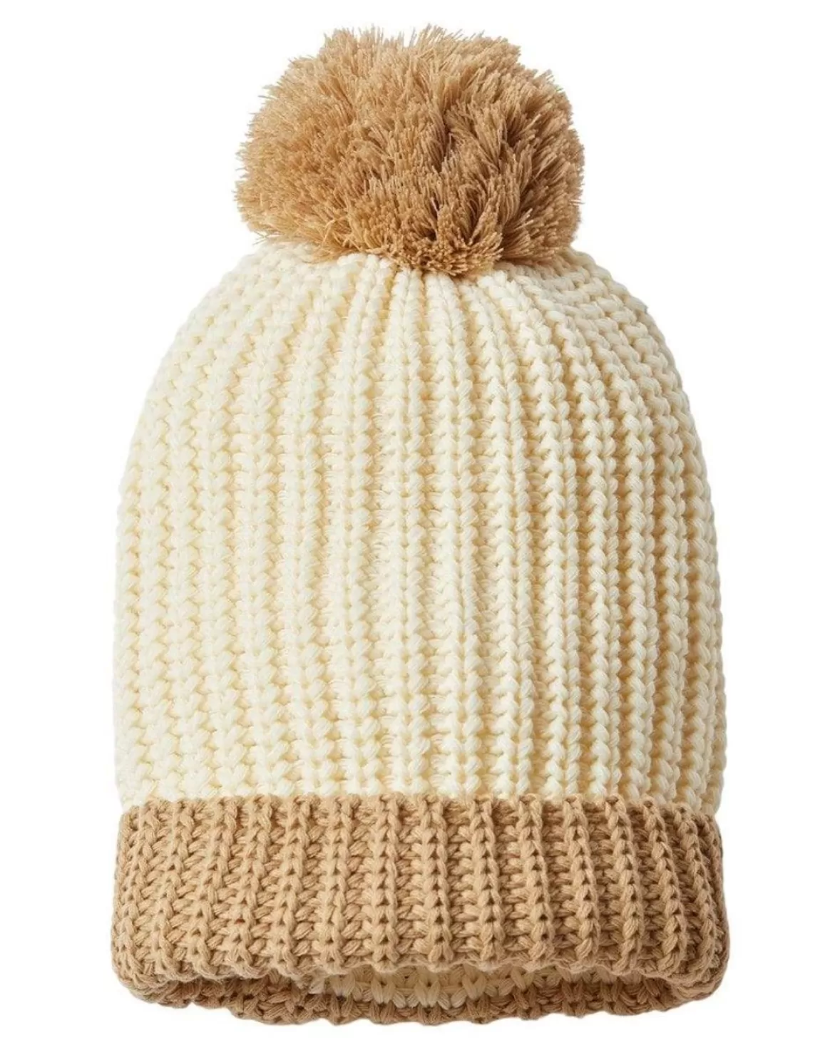 Soft Chunky Knit Two-Tone Hat With Pom Pom And Solid Color Beanie With Pom Pom And Cuff | Nayked Apparel Outlet