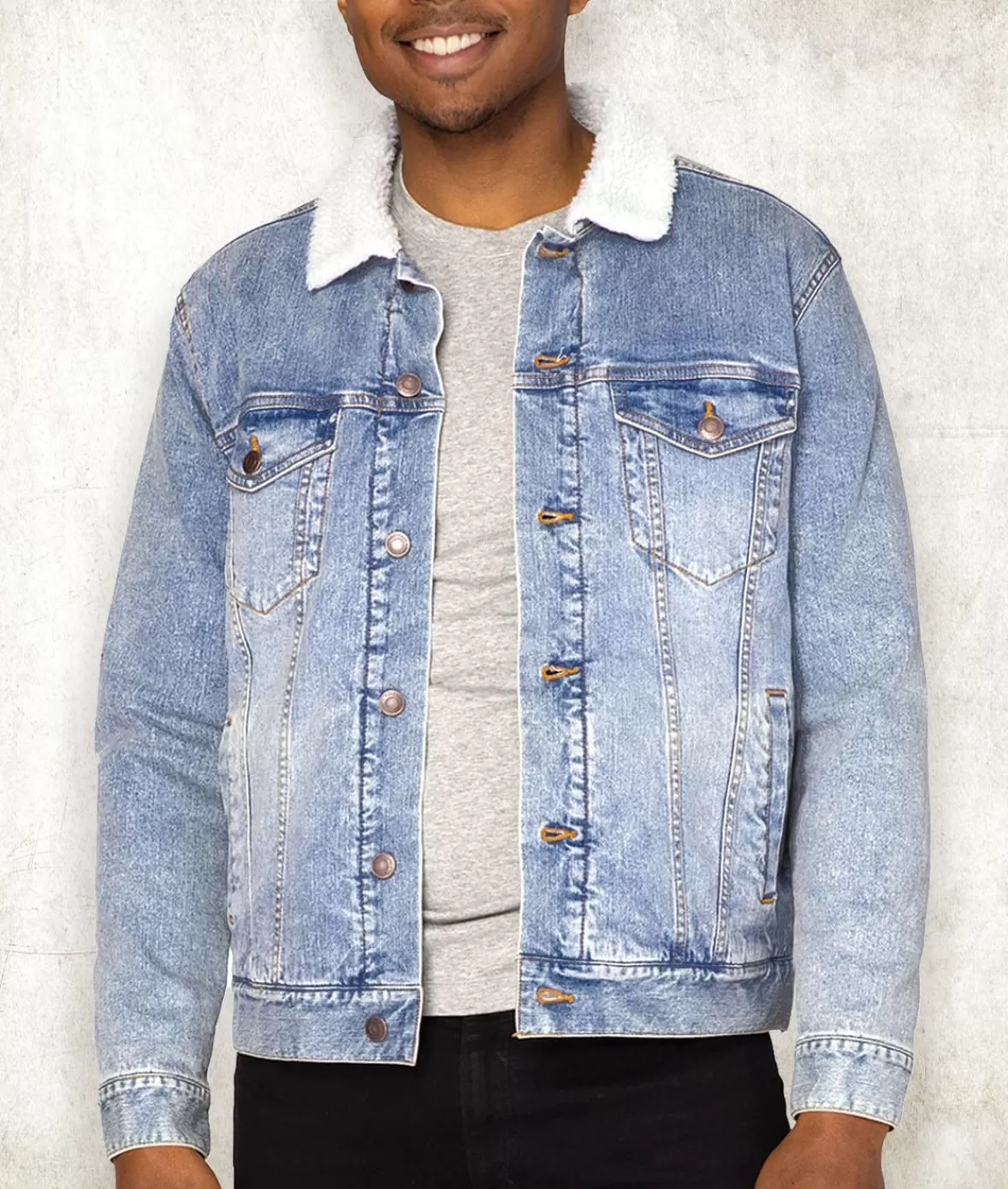 Unisex Soft Sherpa Lined Vintage Denim Jacket | Nayked Apparel Store