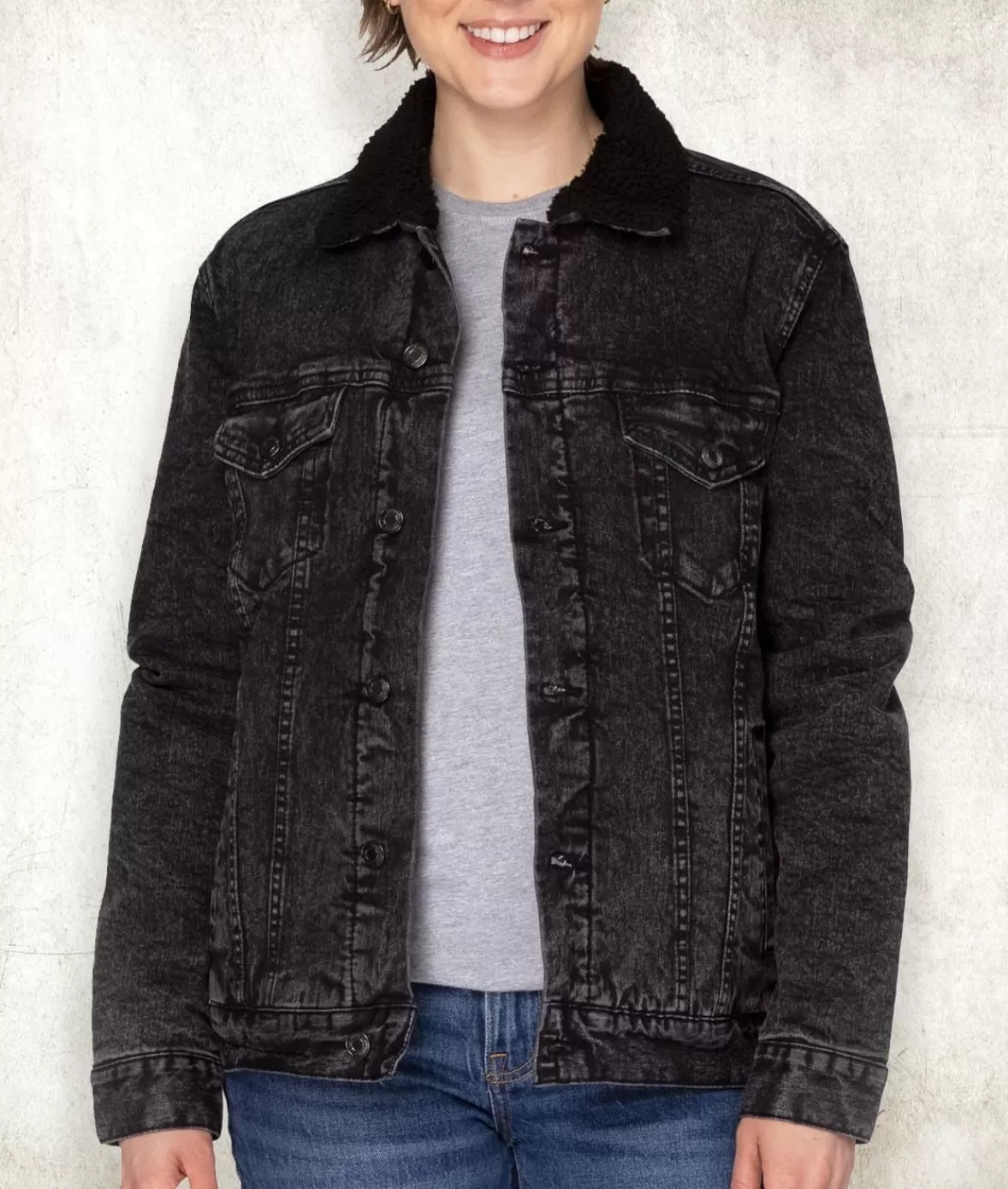 Unisex Soft Sherpa Lined Vintage Denim Jacket | Nayked Apparel Store