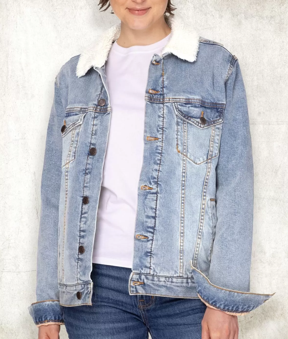 Unisex Soft Sherpa Lined Vintage Denim Jacket | Nayked Apparel Store