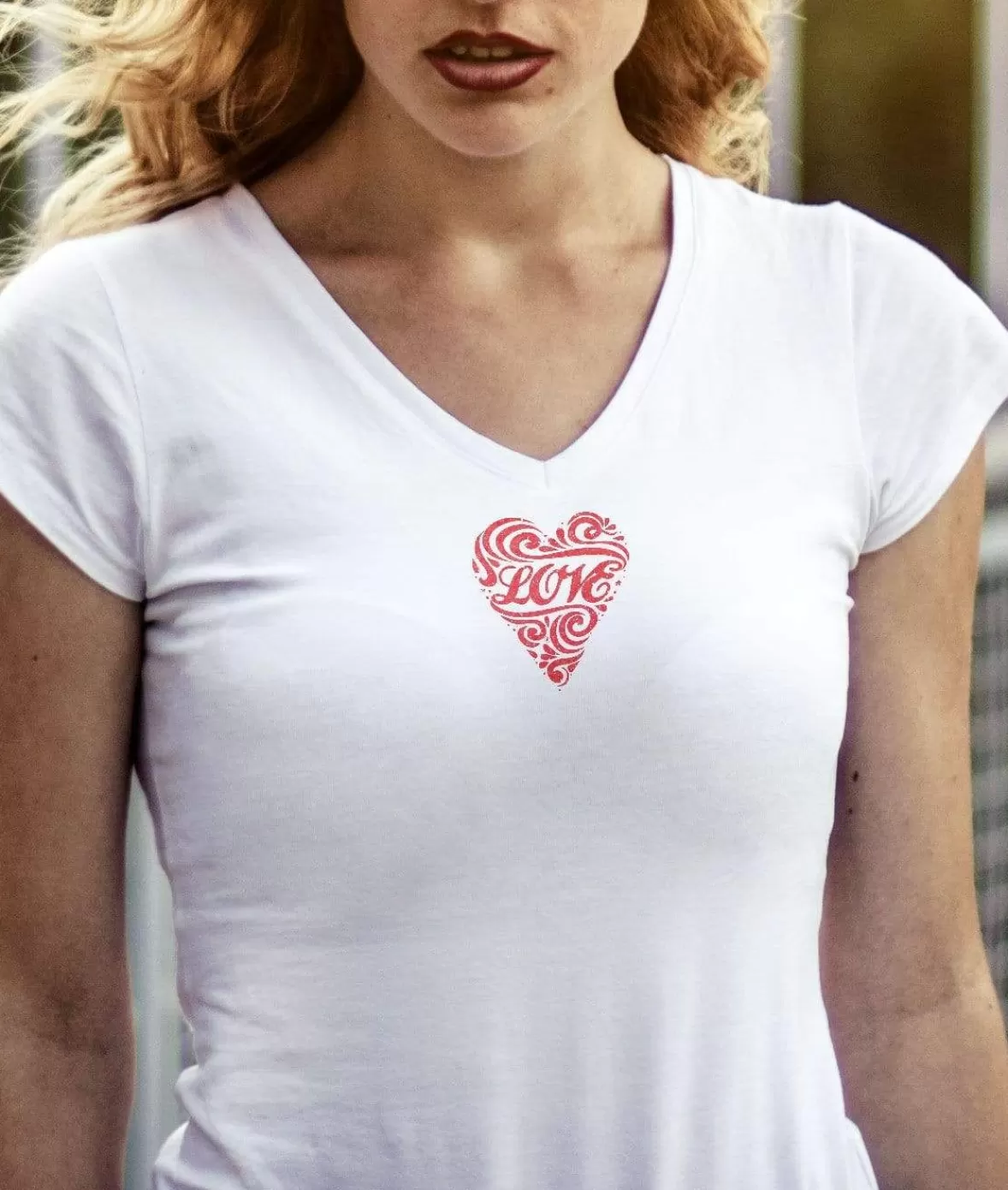 Women'S Ridiculously Soft Deep V Graphic Tee | Love Script | Nayked Apparel Hot