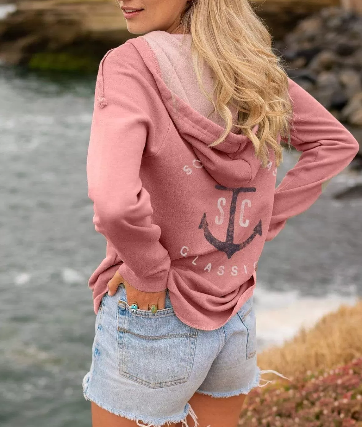 Women'S Ridiculously Soft Graphic California Wave Wash Full Zip Hoodie | Sc Anchor | Nayked Apparel Sale