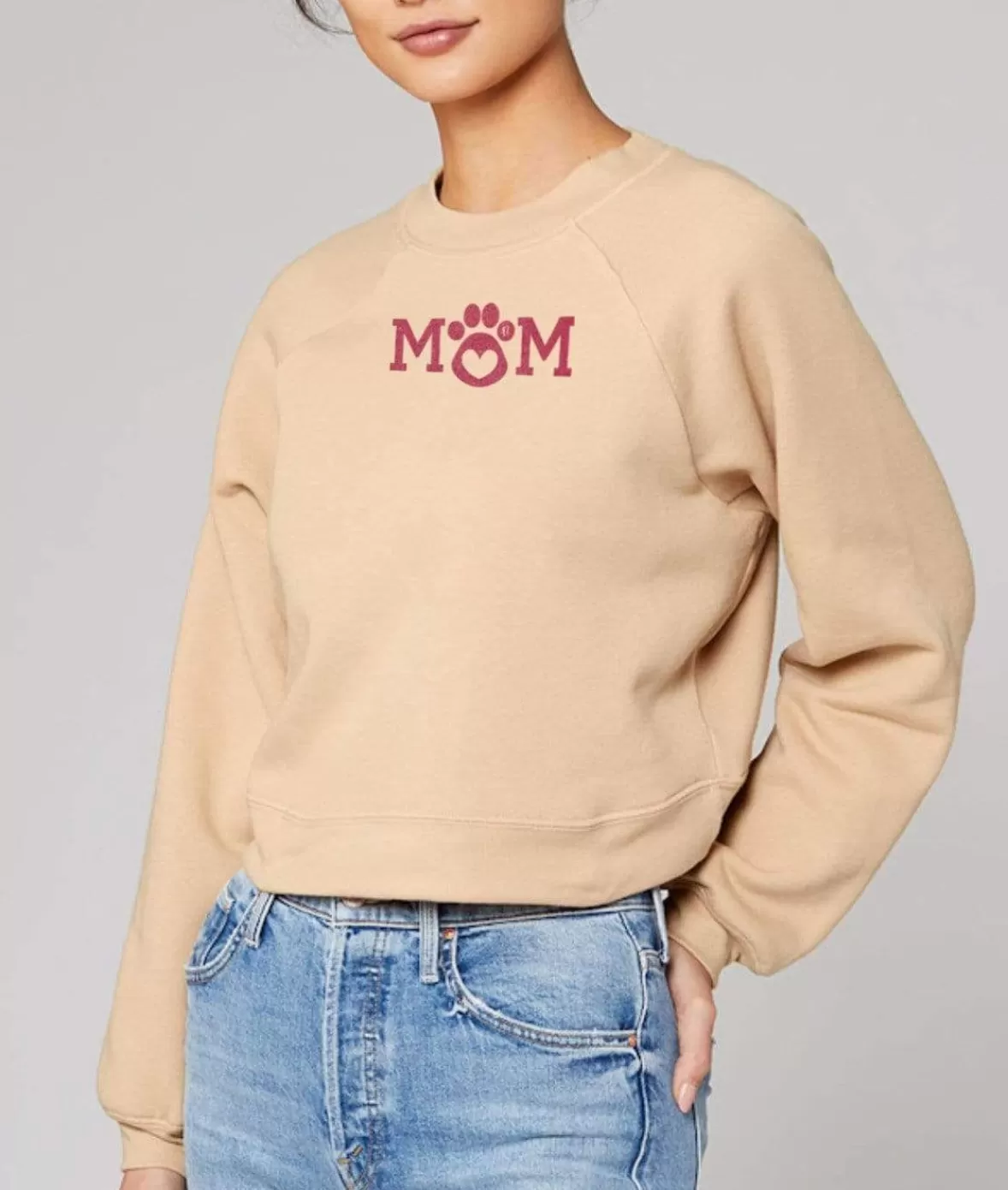 Women'S Ridiculously Soft Mid-Length Raglan Graphic Pullover | Mom Paw Print | Nayked Apparel Fashion