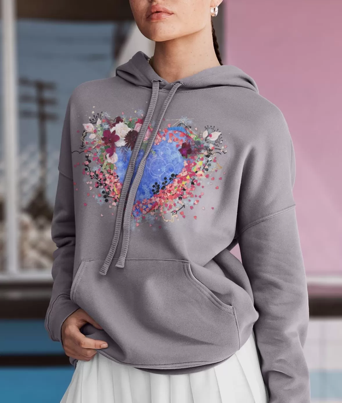 Women'S Ridiculously Soft Oversized Graphic Fleece Hoodie | Heart Art | Nayked Apparel Store