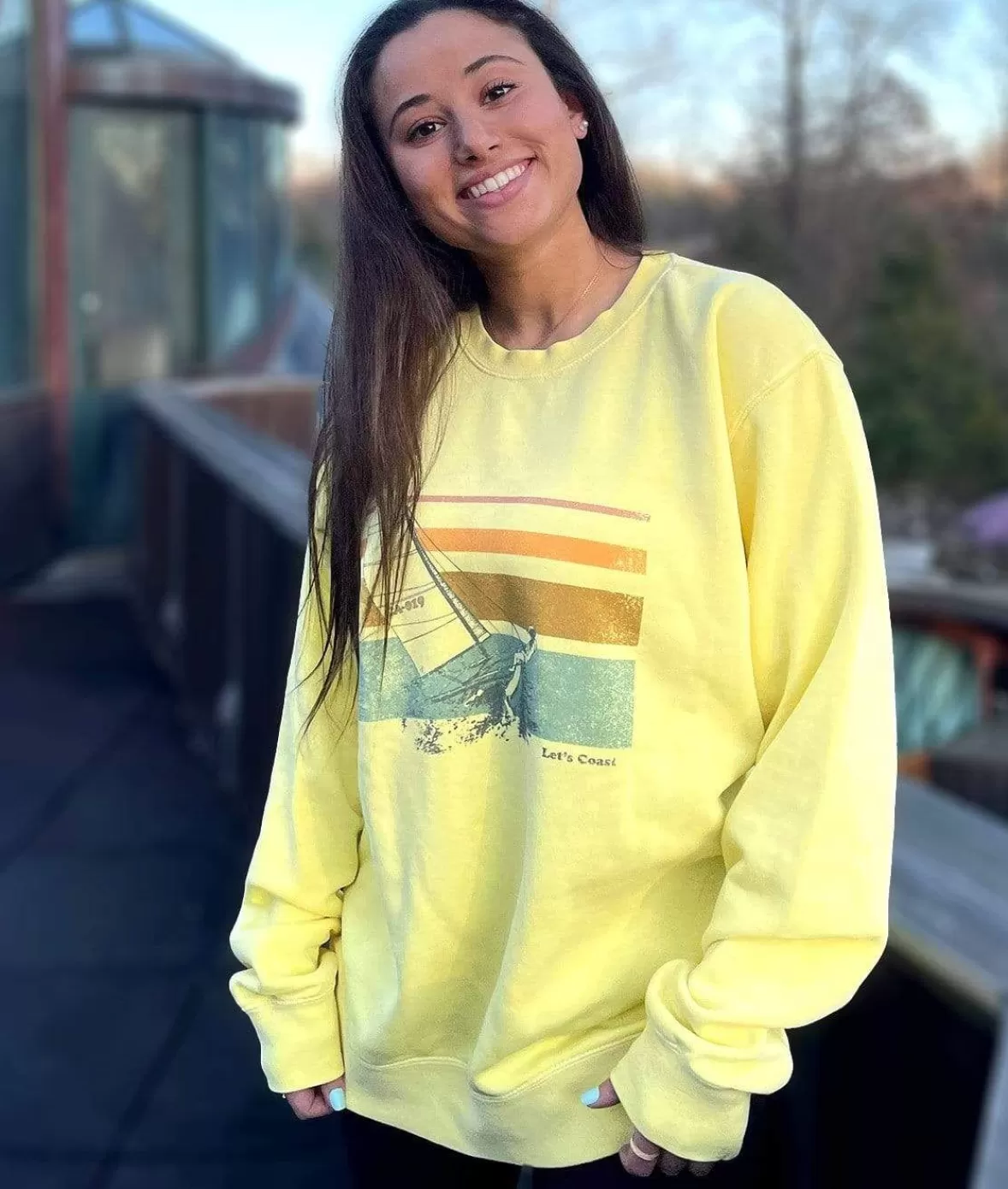 Women'S Ridiculously Soft Oversized Pigment-Dyed Graphic Sweatshirt | Sailboat | Nayked Apparel New