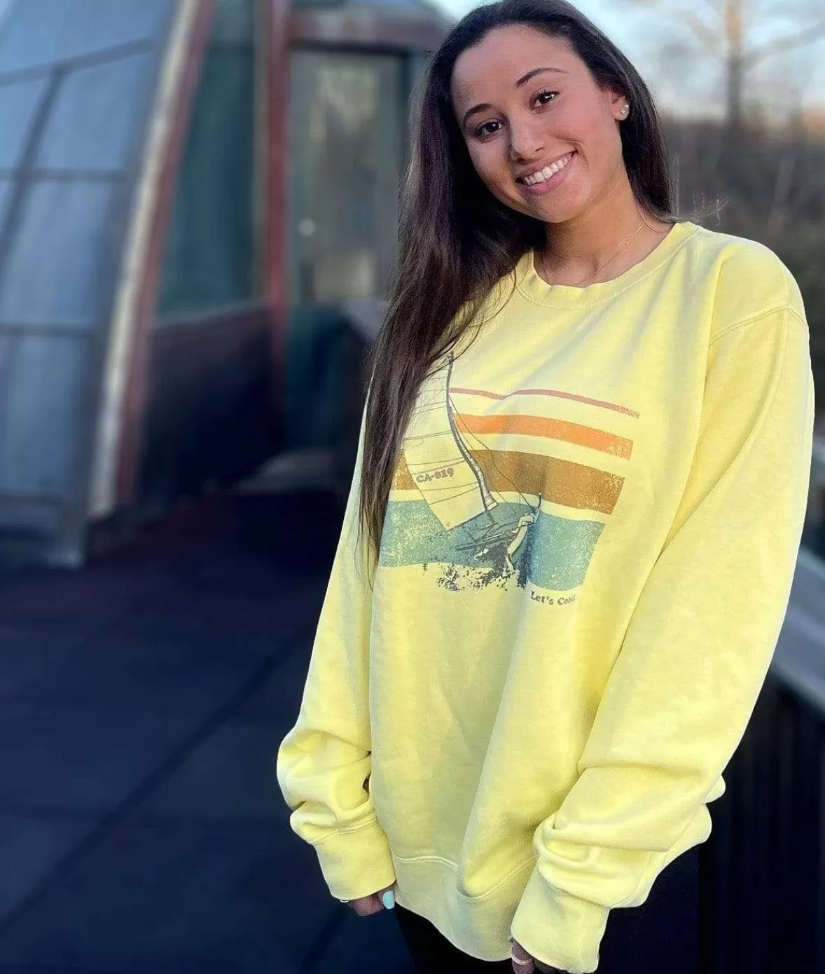 Women'S Ridiculously Soft Oversized Pigment-Dyed Graphic Sweatshirt | Sailboat | Nayked Apparel New