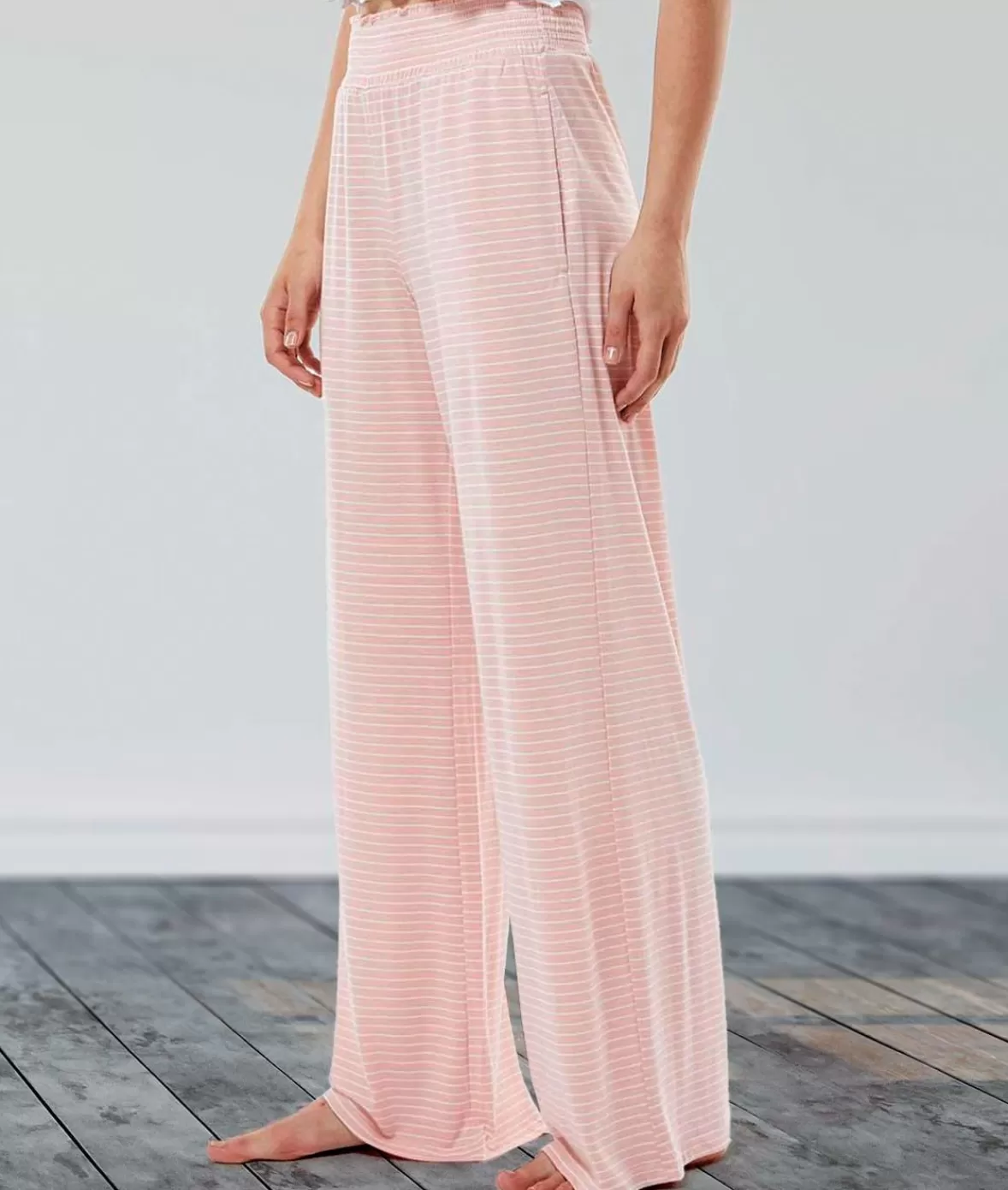 Women'S Ridiculously Soft Shirred Wide Leg Fine Line Striped Lounge Pants | Nayked Apparel Shop