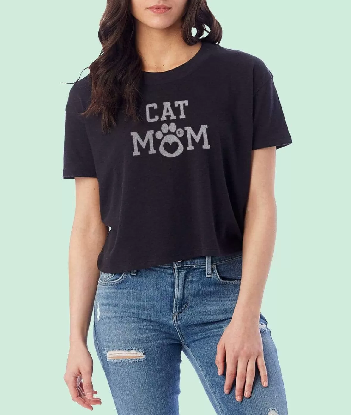 Women'S Ridiculously Soft Vintage Crop Graphic Tee | Cat Mom | Nayked Apparel Store